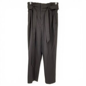 HM Black Paperbag Waist Tie Belt Tapered‎ Ankle Pants Womens 6P Resortwear Goth